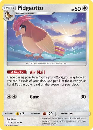 Pidgeotto 123 - Reverse Holofoil SM Team Up - Common