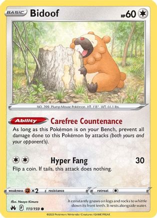 Bidoof 111 - Reverse Holofoil SWSH Crown Zenith - Common