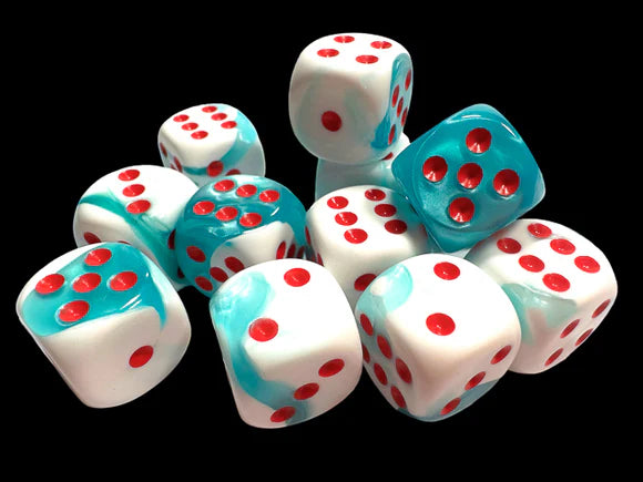 Dice: 12x D6: 16 mm: Gemini: Teal-White/Red