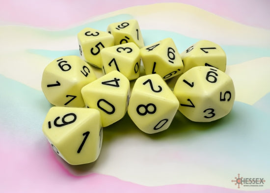 Dice: 10x D10: Opaque Pastel: Yellow/Black