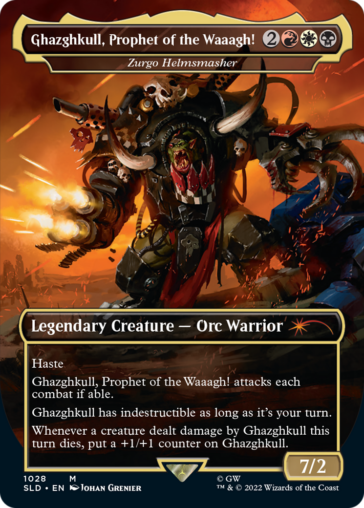 Ghazghkull, Prophet of the Waaagh! - Zurgo Helmsmasher (Borderless) (SLD-1028) - Secret Lair Drop / Ghazghkull, Prophet of the Waaagh!
