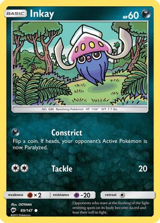 Inkay 089  - Reverse Holofoil SM  Burning Shadows - Common