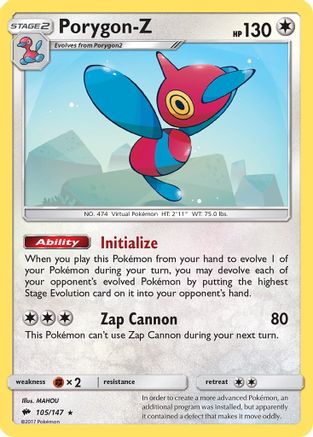 Porygon-Z 105  - Reverse Holofoil SM  Burning Shadows - Holo Rare