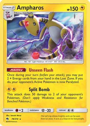 Ampharos 078  - Reverse Holofoil SM  Lost Thunder - Holo Rare