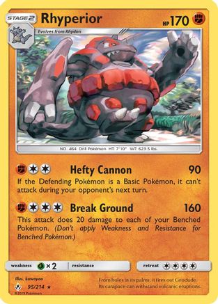 Rhyperior 095/214  - Reverse Holofoil SM  Unbroken Bonds - Rare