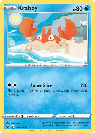 Krabby (043) (043) 043  - Reverse Holofoil SWSH01 Sword & Shield Base Set - Common