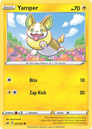 Yamper (074) (074) 074  - Reverse Holofoil SWSH01 Sword & Shield Base Set - Common