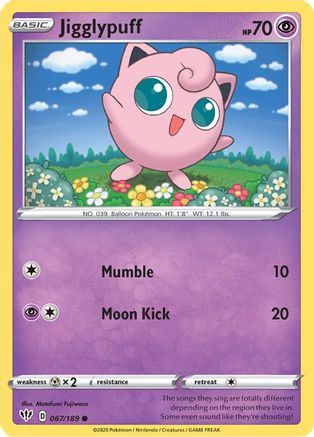 Jigglypuff 067  - Reverse Holofoil SWSH03 Darkness Ablaze - Common