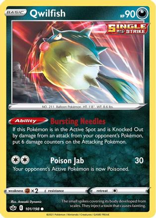 Qwilfish 101  - Reverse Holofoil SWSH06 Chilling Reign - Common