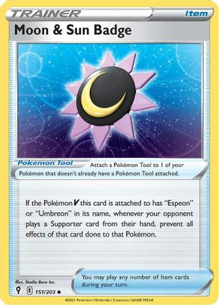 Moon & Sun Badge 151  - Reverse Holofoil SWSH07 Evolving Skies - Uncommon