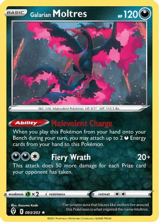 Galarian Moltres 093  - Holofoil SWSH07 Evolving Skies - Holo Rare