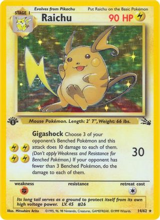 Raichu (14) (14) 014  - 1st Edition Holofoil Fossil - Holo Rare