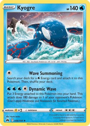 Kyogre 036  - Reverse Holofoil SWSH Crown Zenith - Holo Rare