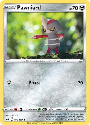 Pawniard (92) (92) 092  - Reverse Holofoil SWSH Crown Zenith - Common