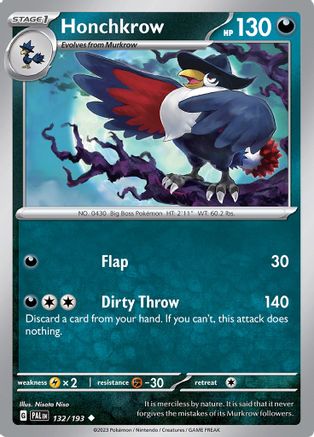 Honchkrow 132  - Reverse Holofoil SV02 Paldea Evolved - Uncommon