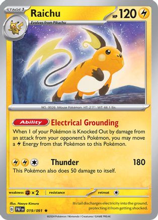 Raichu 019/091  - Reverse Holofoil SV Paldean Fates - Rare