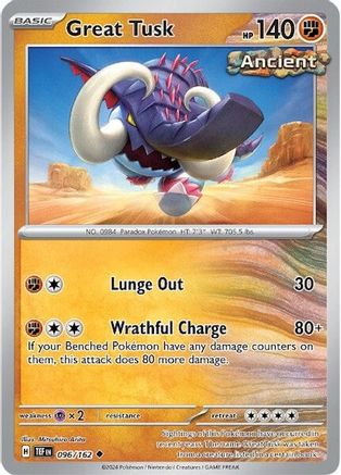 Great Tusk 096/162  - Reverse Holofoil SV05 Temporal Forces - Uncommon