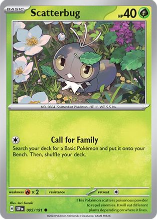 Scatterbug 005  - Reverse Holofoil SV08 Surging Sparks - Common
