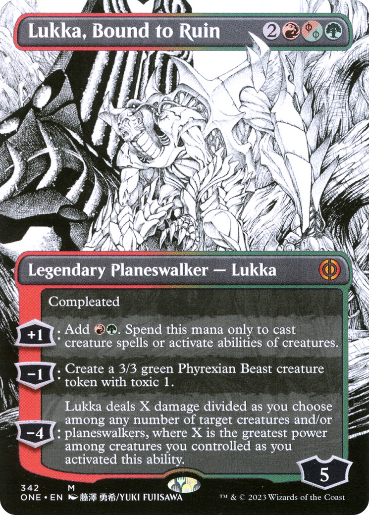 Lukka, Bound to Ruin (Borderless) (ONE-342) - Phyrexia: All Will Be One: (Showcase) Foil