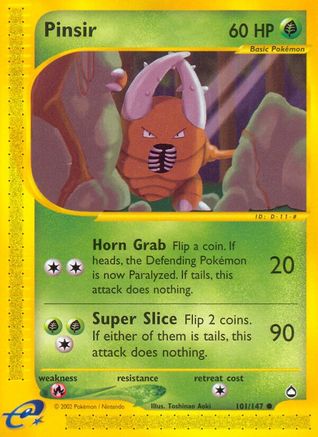 Pinsir  - Reverse Holofoil Aquapolis - Common