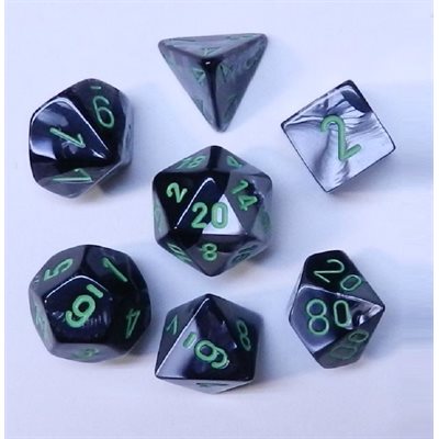 Dice: 7 pc: Gemini: Black-Grey/Green