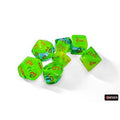 Dice: 7 pc: Gemini: Plasma Green-Teal/Orange Luminary