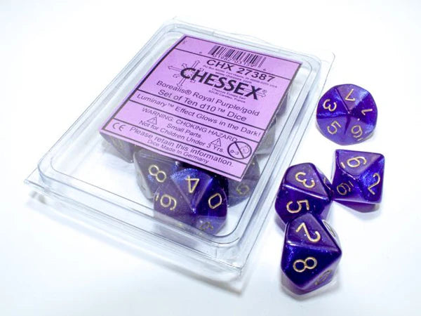 Dice: 10x D10: Borealis: Purple/White Luminary