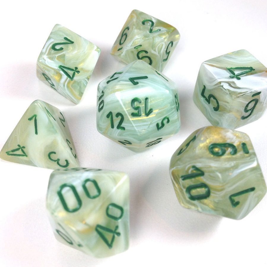 Dice: 7 pc: Marble: Green/Dark Green