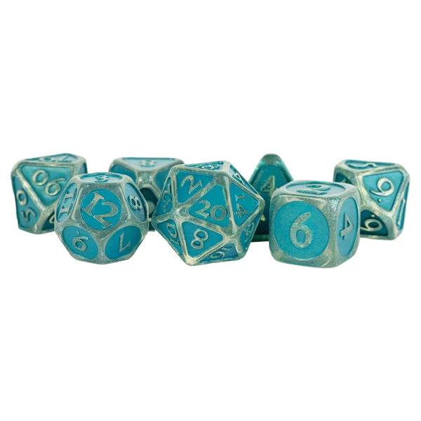 Dice: 7 pc: 16 mm: Acrylic: Ice with Blue Enamel
