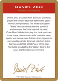 2003 Daniel Zink Biography Card (WCD-) - World Championship Decks 2003