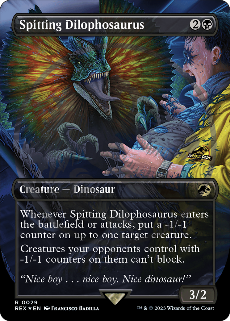 Spitting Dilophosaurus (Borderless) (Emblem) (REX-029) - Jurassic World Collection Foil