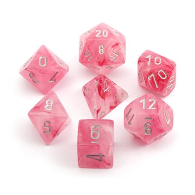 Dice: 7 pc: Ghostly Glow Pink/Silver
