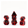 Dice: 7 pc: 16 mm: Metal: Red with Black Enamel
