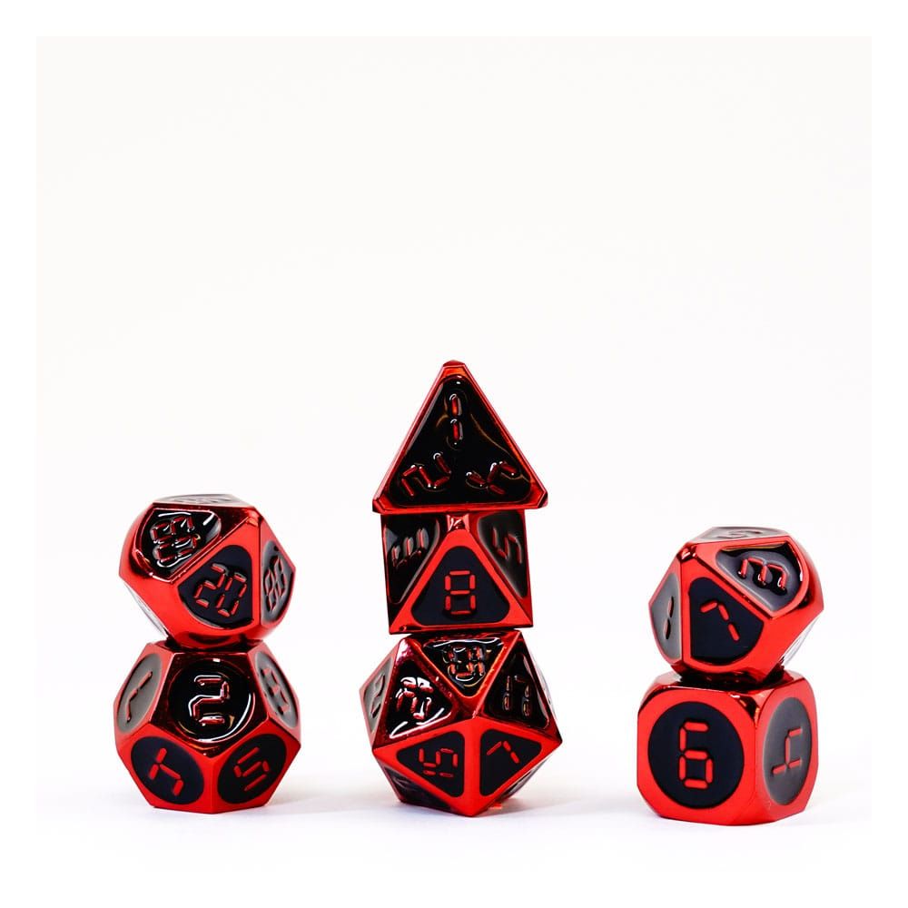 Dice: 7 pc: 16 mm: Metal: Red with Black Enamel