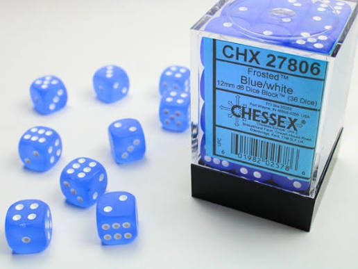 Dice: 36x D6: 12 mm: Frosted: Blue/White