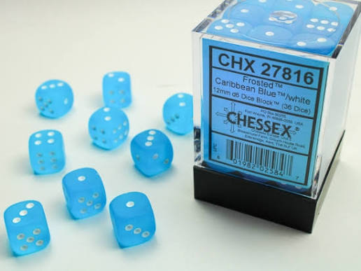 Dice: 36x D6: 12 mm: Frosted: Caribbean Blue