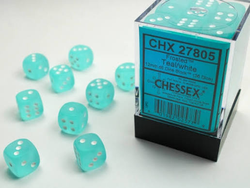 Dice: 36x D6: 12 mm: Frosted: Teal/White