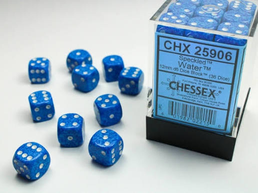 Dice: 36x D6: 12 mm: Speckled: Water