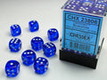 Dice: 36x D6: 12 mm: Translucent: Blue/White