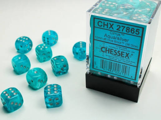 Dice: 36x D6: Cirrus: Aqua/Silver
