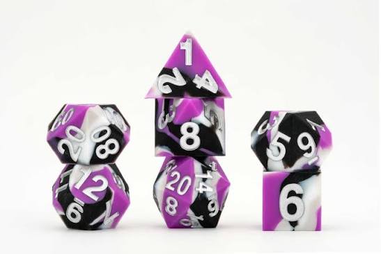 Dice: 7 pc: 16 mm: Sharp Edge Silicone Rubber: Pride: Asexual