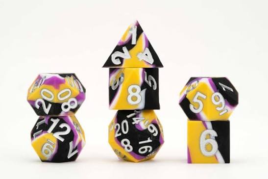 Dice: 7 pc: 16 mm: Sharp Edge Silicone Rubber: Pride: Nonbinary