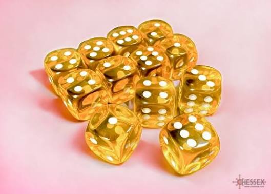 Dice: 12x D6: 16 mm: Translucent: Yellow/White