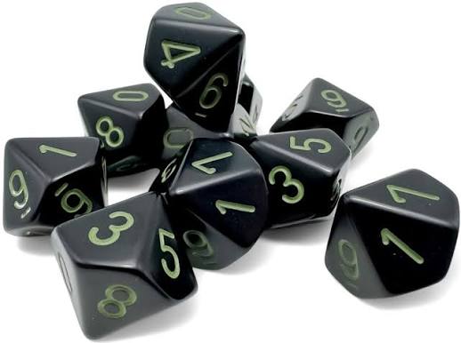 Dice: 10x D10: Opaque: Black/Green