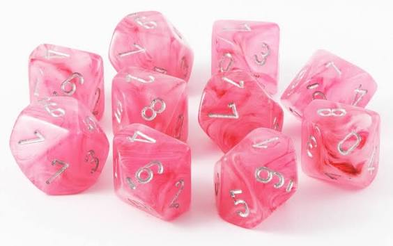 Dice: 10x D10: Translucent: Pink/White