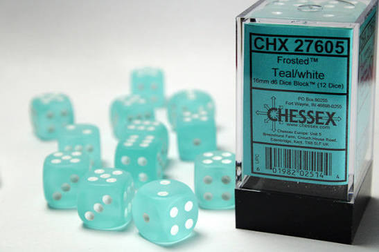Dice: 12x D6: 16 mm: Frosted: Teal/White