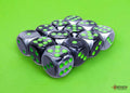 Dice: 12x D6: 16 mm: Gemini: Black-Grey/Green