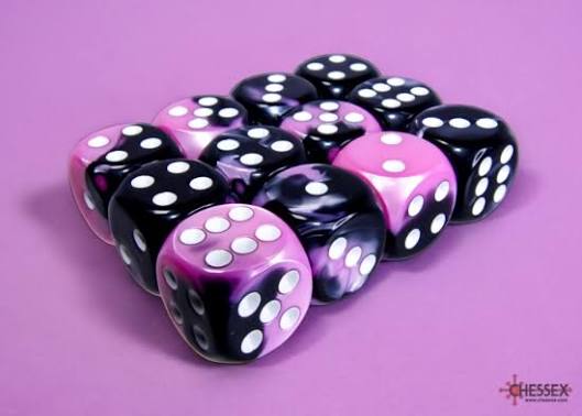 Dice: 12x D6: 16 mm: Gemini: Black-Pink/White
