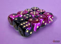 Dice: 12x D6: 16 mm: Gemini: Black-Purple/Gold