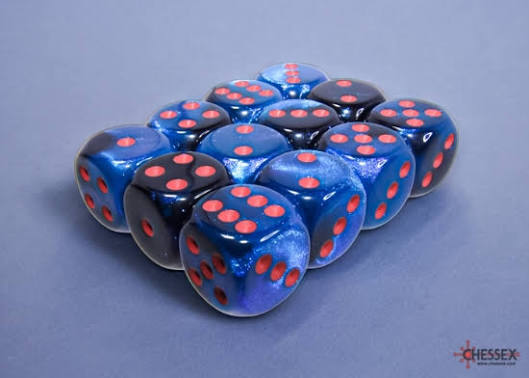 Dice: 12x D6: 16 mm: Gemini: Black-Starlight/Red